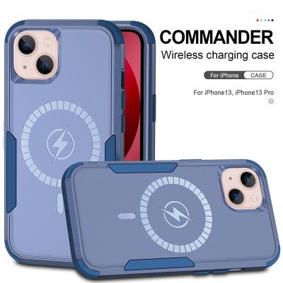 China Fashion Luxury 2 in 1 Wireless Charging Phone Case For iPhone 13 Shockproof Magnetic Charging Phone Case For iPhone 11 12 13 for sale