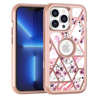 China Shockproof Luxury 3 in 1 IMD Printed Custom Marble Cover Electroplating Cell Phone Case For iPhone 12 13 pro Max Pro/12 13 for sale