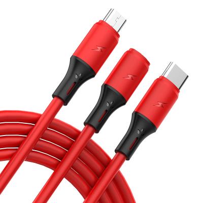 China MP3/MP4 player 3 soft liquid in 1 usb cable fast charging usb charging cable 3 in 1 for sale