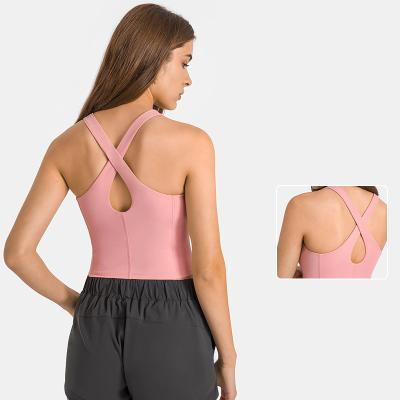 China Women crop tank top QUICK DRY yoga padded gym fitness suits Raceback feeling sports yoga nude tank top for sale