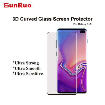 China Mobile phone 100% glass with sensitive fingerprint recognition! For Samsung S10& S10+ 0.26mm 3D Glass Protector with Aplicator for sale