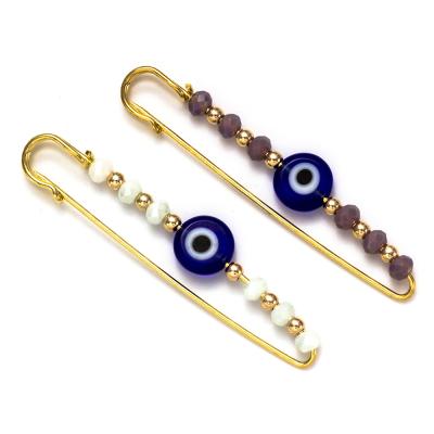 China Lucky Eyes Beads Evil Eyes Environmental Friendly Charm Turkish Blue Eyes Brooch Pin Simple Gold Filled Crystal Brooch Jewelry For Women Men for sale