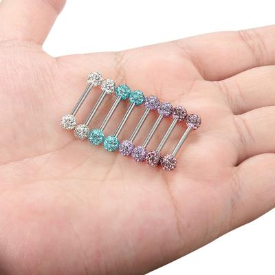 China Environmental Friendly Wholesale Trendy Women's Stainless Steel Tongue Nail No Piercing Crystal Tongue Ring Body Jewelry Rhinestone Piercing for sale