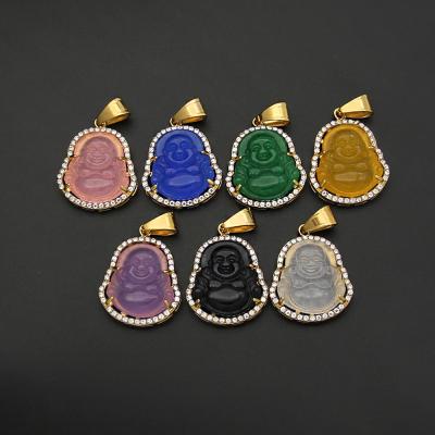 China Amazon Environmental Friendly Hot Sale Real Gold Plated Natural Jade Pendant Necklace Cubic Zircon CZ Jade Buddha Statue Pendants For for sale