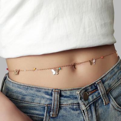 China INS Environmental Friendly Gold Plated Long Body Chain Jewelry Fashionable Personality Rice Seeds Beaded Butterfly Waist Chain For Women for sale