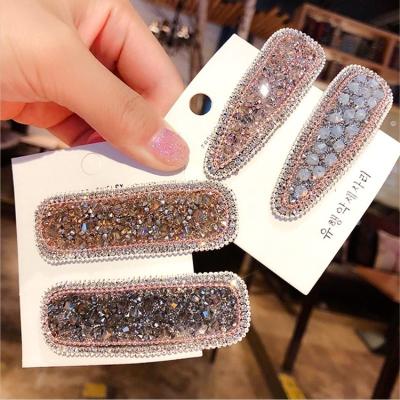 China 2021 Environment Friendly Bling Sparkle Gem Square Diamond Pink Crystal Fashionable Colorful Rhinestone Hair Clip For Girls Hair Accessories for sale