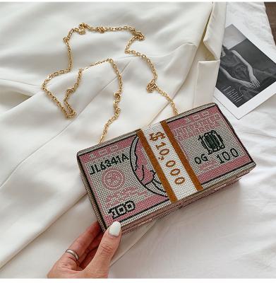 China With Luxury Money Bill Diamond Handbags For Girls Prom Crystal USD USB Rhinestone Dollar Sign Clutch Purse Messenger for sale