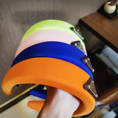 China Environmental Friendly High Quality Colorful Blue Wide Sponge Padded Headbands Hair Hoop Thick Sponge Velvet Padded Hair Bands Hair Accessories Jewelry for sale