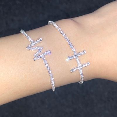 China Real Luxury Nickel Free 18k Gold Silver Plated Rhinestone Crystal Initial Letter A-Z 26 Alphabet Capital Bracelets Full Bling Bracelet for sale