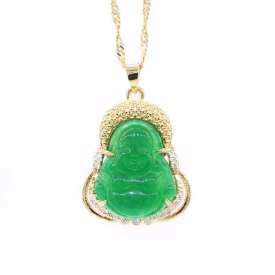 China 2020 New Arrivals Environmental Friendly 18K Real Gold Plated Jade Buddha Pendant Necklace Cubic Zirconia CZ Buddha Chain Necklace for sale