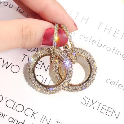 China 2021 S925 Sterling Silver Hoop Earrings Full Sparkle Fashionable Luxury Glitter Bling Crystal Drop Earrings For Women for sale