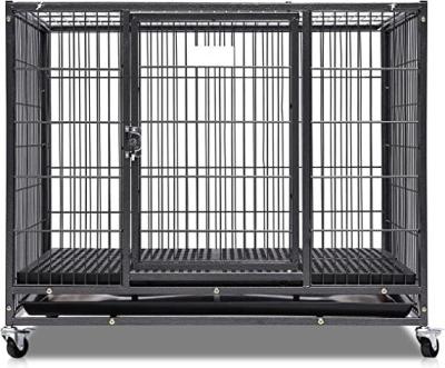 China Large Dogs Heavy Duty Metal Kennel and Crate with Four Wheels in Solid Black for sale