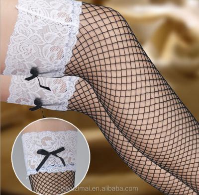 China Breathable Women White Lace Top Cavity Net Tights Stocking Lingerie for sale