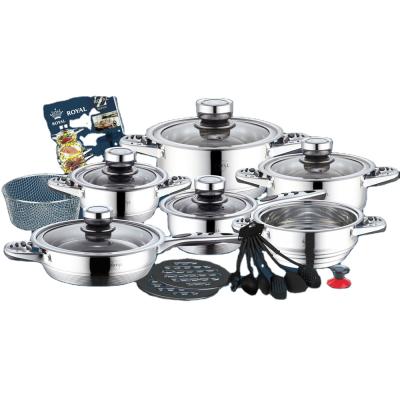 China Sustainable 23Pcs Stainless Steel European Combine Lid Cooking Soup Casserole Set With Steamer for sale