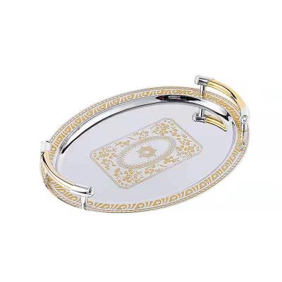 China Small Home Oval European Style Western Restaurant Point Gold Stainless Steel Tray for sale