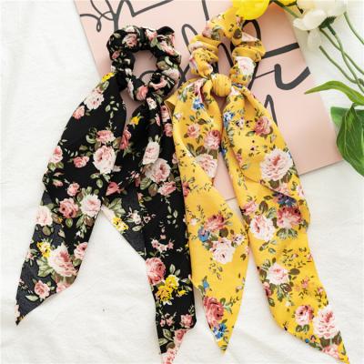 China New Style Rose Floral Hair Ring Streamer Elastic Hair Bands Women Hair Accessories Summer Popular Ponytail Holder Wholesale for sale