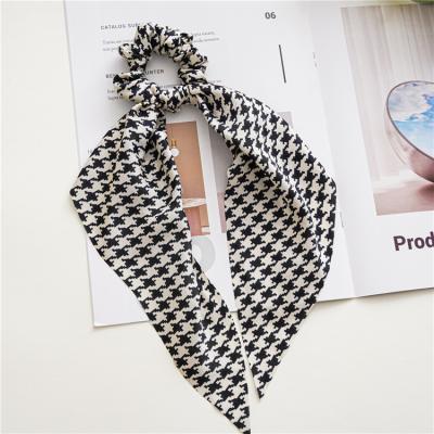 China Women 2021 Popular Summer Hair Accessories Hair Ring Satin Houndstooth Ribbon Ponytail Hair Bands for sale