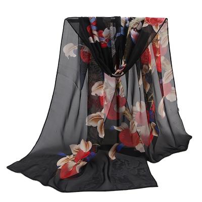 China New Japanese and Korean scarf soft light long chiffon small scarf printing autumn and winter warm scarf for sale