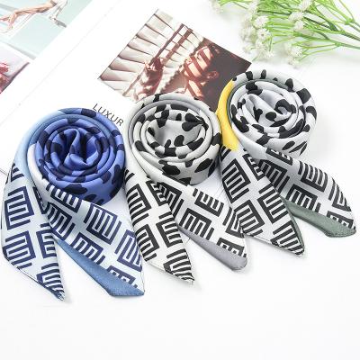 China Designer Scarf Stylish Colourblock Satin 70cmx70cm Fashionable Ladies Scarf Silky Square Border Print For Women Plain 70x70cm for sale