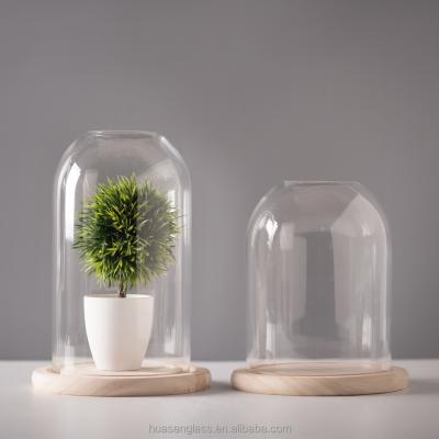 China Eco-friendy factory direct sales clear glass bell jar with hole on open top and bottom/top glass dome for sale