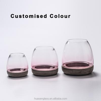 China Eco-friendy new design home decor flower pots/mini greenhouse glass vase/glass pot with concrete base for sale