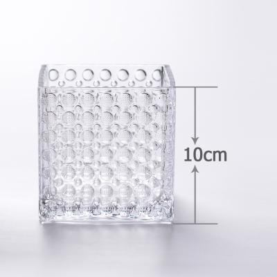 China Morden 3.9 Inch 10cm Tall Diameter Crystal Flower Glass Square Vase Decorative Cube Shape Dot Design for sale