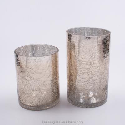 China Factory Supply Fashionable Innovative Gold Metal Color Cylinder Plated Glass Vase With Ice Slot Pattern for sale