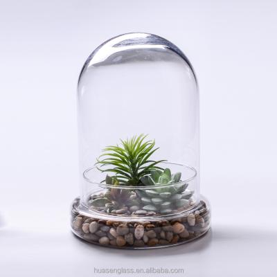 China Eco-friendy Warm White LED Glass Dome Cloche With Wooden Base for sale