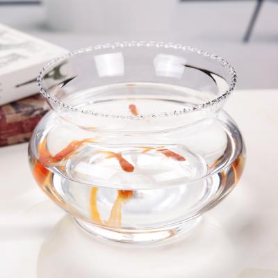 China Factory direct sustainable sale responsive round clear glass fish bowl with ruches for home small goldfish for sale