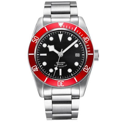 China Custom Day/Date Watches Full 316L Stainless Steel Automatic Mechanical Hand Mens Watch Red Ceramic Bezel Inserts for sale