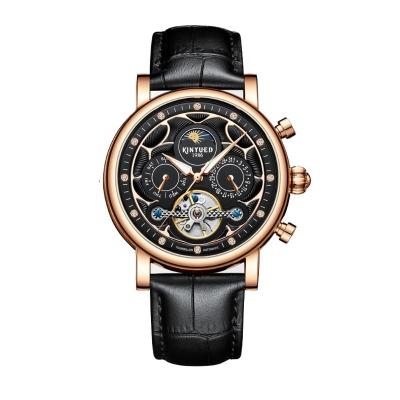 China Multifunction Automatic Watch Leather Day/Date Three-eyes Dial Luminous Automatic Wrist Watch 30Bar Men for sale