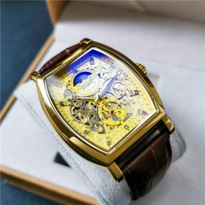 China Chronograph Blue Glass Barrel Shaped 24 Hour/Second/Mechanical Chronograph Square Mechanical Moon Phase Men Watch 2021 for sale