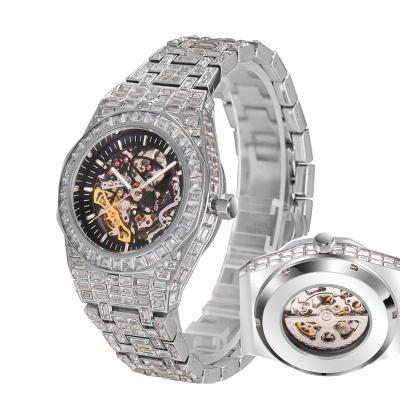 China Of Water Resistant Full Crystal Diamond Mans Watch Perfect Waterproof Luminous Mechanical Skeleton Bling Bling Watch for sale