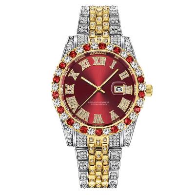 China Water Resistant Sunburst or Crystal Dial Colorful Crystal Bezel Men's Watches Hip Hop Luxury New Bling Bling Fully Crystal Watch for sale