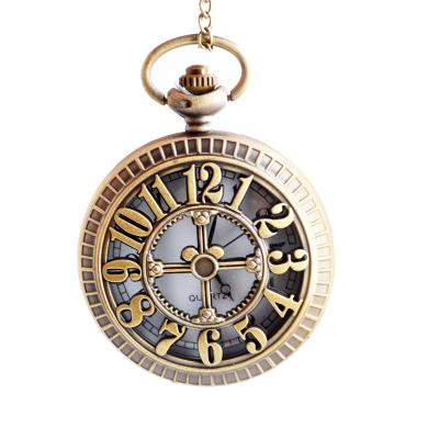 China Antique Retro Quartz Bronze Skeleton Pocket Watch With 31Inches Lobster Clasp Necklace Chain for sale