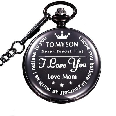 China Antique Pocket Watch Gift To MY SON /HUSBAND/GRANPA DA Pocket Watch With Chain Full Polish Black for sale