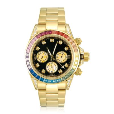 China Day/Date CNC Set Multicolor Zircon 3A Sapphire Crystal VVS Diamond Watch Stainless Steel Jewelry Watch Glass for sale