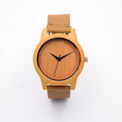 China Men Mask Brown Wood Leather Strap Simple Bamboo Wooden Dial Watch Japan Quartz Movt Shenzhen Factory for sale