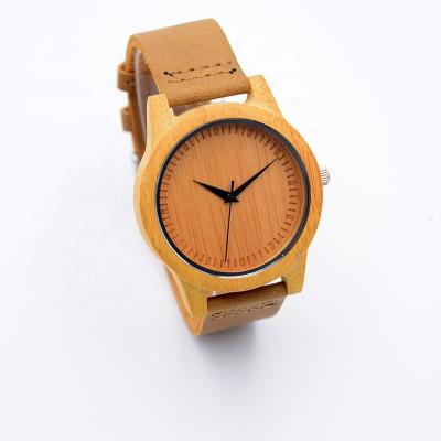 China Men Mask Brown Wood Leather Strap Simple Bamboo Wooden Dial Watch Japan Quartz Movt Shenzhen Factory for sale