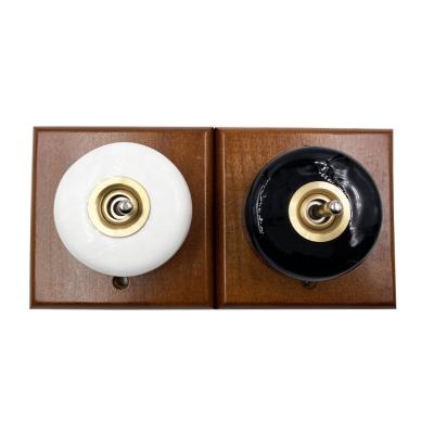 China Classic Vintage Antique Round Rocker Lamp Switch Stain One Way Retro Double Porcelain Heavy Duty Vintage Light Switch for sale