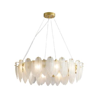 China Contemporary Modern Simple Luxury Glass Feather Leaf Personality Dining Room Living Room Bedroom Dining Room Glass Pendant Light E14 Chandelier for sale