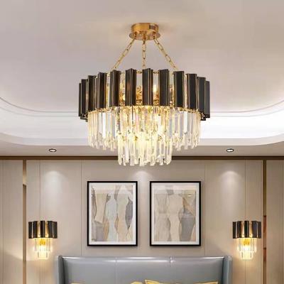 China Black Light Crystal Pendant Chandelier Lamp Modern American Luxury Round Gold Crystal Ceiling Lamp Chain Pendant for sale