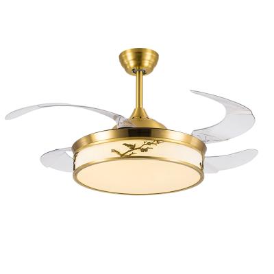 China Lighting Chinese Retro Copper Lamp Remote Control Led Ceiling Fan Lamp Light Ceiling Fan with Light for sale