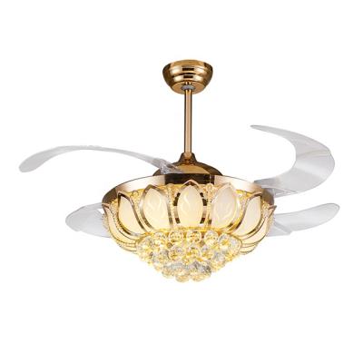 China Light Luxury Retro Crystal Led Ceiling Fans Household Living Room Fan Light Inverter 6 Speed ​​220V Spot for sale