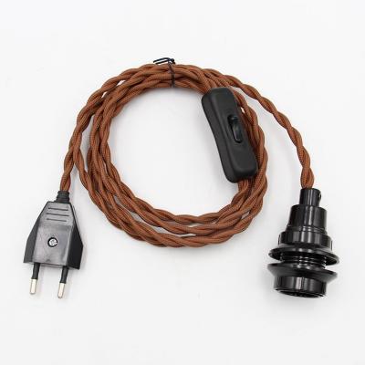 China DIY EU Plug Vintage Power Cords With Line Switch And E14 Bulb Socket Twisted Wire Cord With Lamp Holder for sale