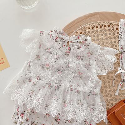 China Korean Style Polyester/Cotton Newborn Baby Rompers Summer Clothes 0-2 Years Girls Cute Floral Lace Clothing Kids Overalls for sale