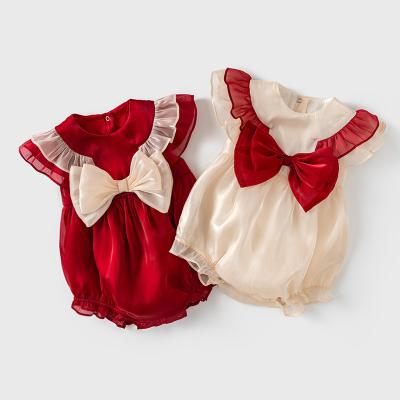 China Polyester Bow Sleeveless Mesh/Onesie 0-2 Years Girls Newborn Baby Clothes Cotton Baby New Princess Baby Rompers 2022 Summer for sale