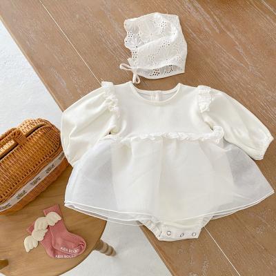 China 2022 Baby Rompers Long Sleeve Toddler Dresses Polyester/Cotton Spring Statistical Institute Mesh Lace Cotton Girls Multilayer Infant Clothing for sale