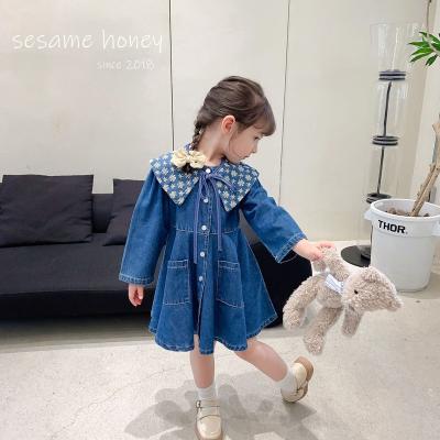 China Anti-wrinkle Children Clothing Kids Clothes Autumn Baby Embroidered Denim 2021 Girls Long Sleeve Dress for sale