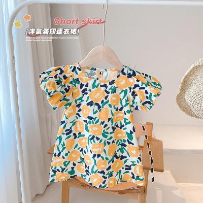 China Anti-wrinkle Girls Dress Flower Children Summer Clothes 2021 Korean Short Sleeve O-neck Princess Baby Kids Dresses for sale